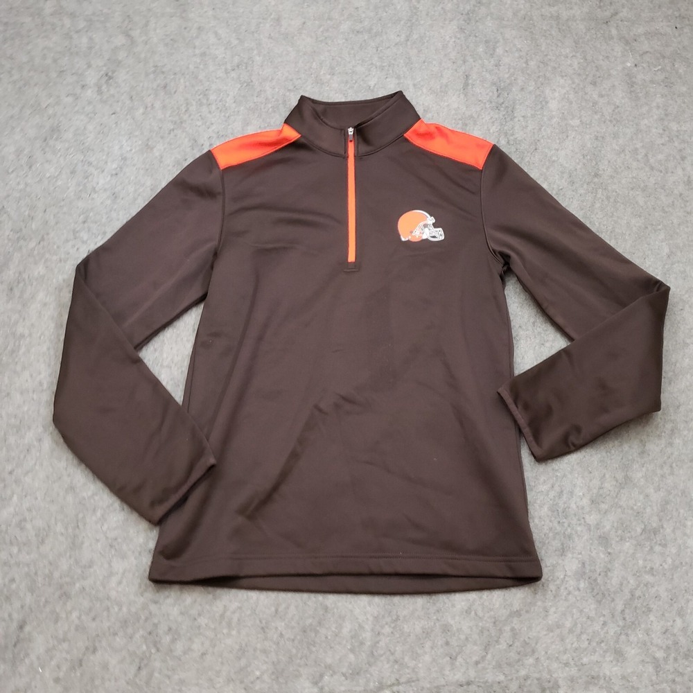 Cleveland Browns Sweater Mens Small Brown Orange Football 1/4 Zip Performance